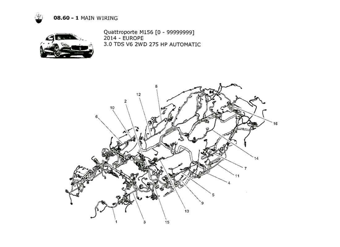 maserati qtp. v6 3.0 tds 275bhp 2014 hauptverkabelung teilediagramm