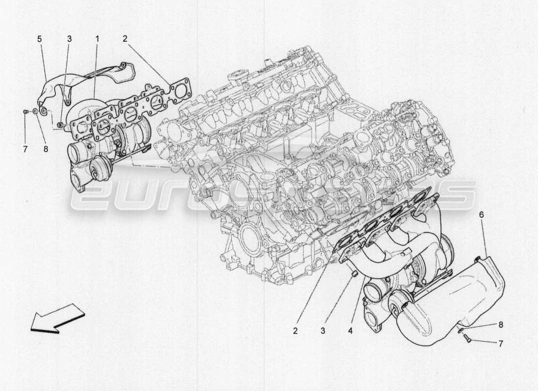 maserati qtp. v8 3.8 530bhp 2014 auto turboladersystem: ausrüstung teilediagramm