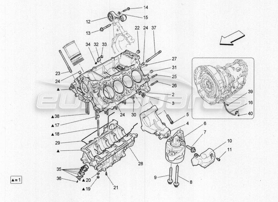 maserati qtp. v8 3.8 530bhp 2014 auto kurbelgehäuse-teilediagramm