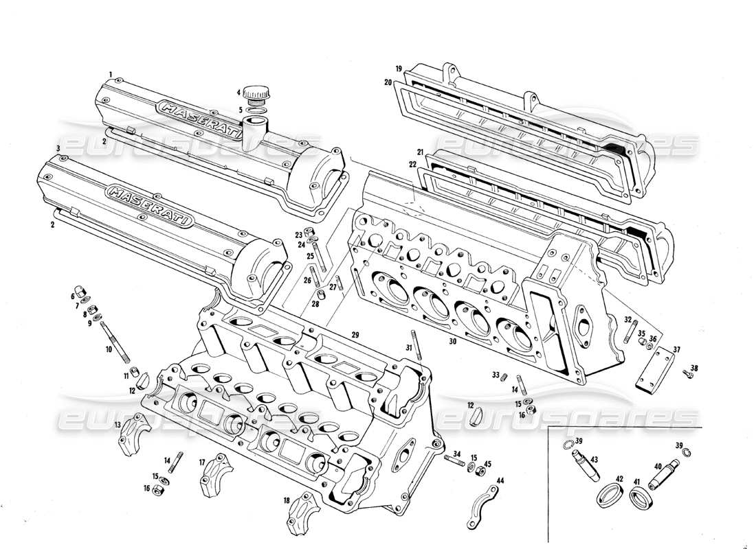 maserati qtp.v8 4.7 (s1 & s2) 1967 zylinderköpfe teilediagramm