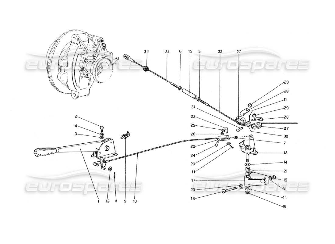 ferrari 308 gt4 dino (1979) teilediagramm der handbremssteuerung