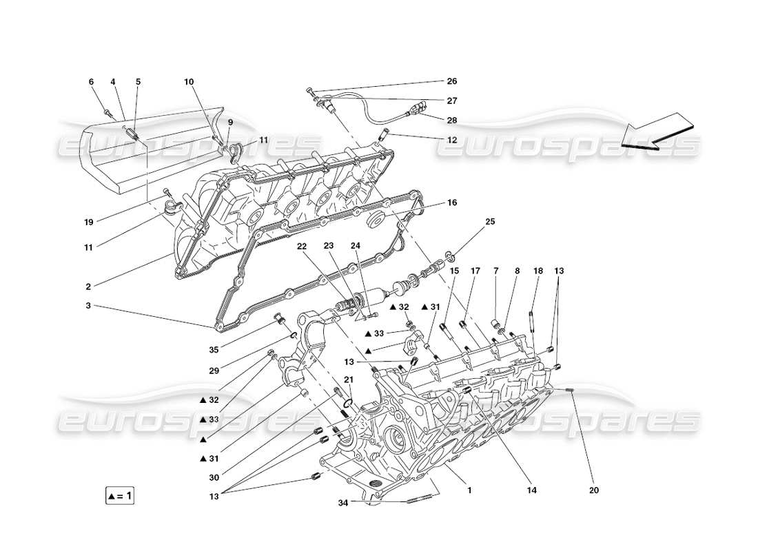 ferrari 430 challenge (2006) teilediagramm für rechten zylinderkopf