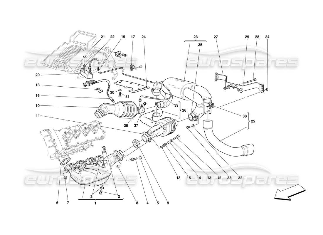 ferrari 360 challenge (2000) abgassystem teilediagramm