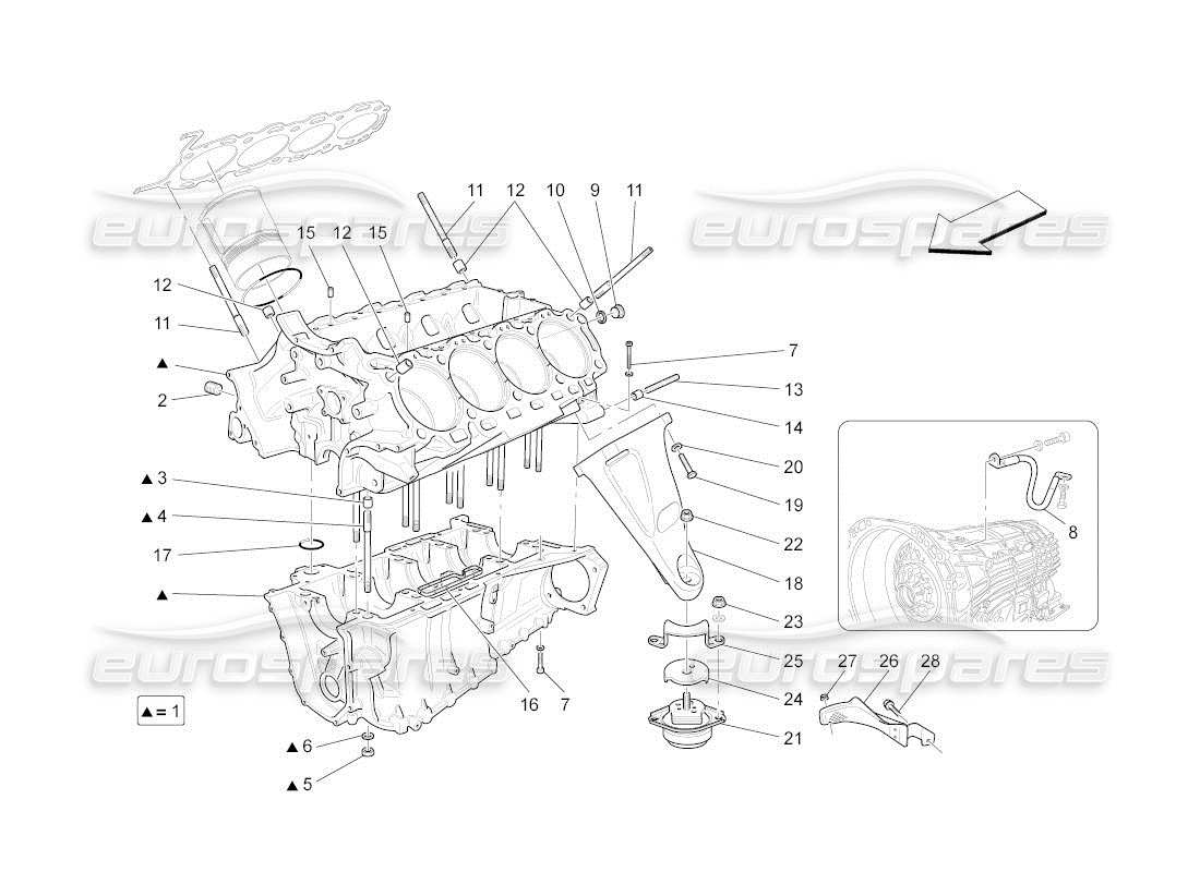 maserati qtp. (2011) 4.2 auto kurbelgehäuse-teilediagramm