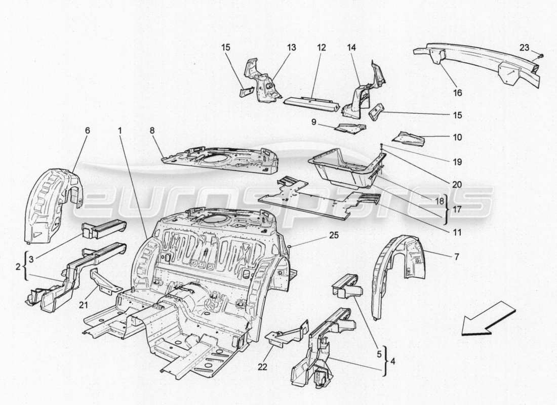 maserati granturismo special edition hintere strukturrahmen und bleche ersatzteildiagramm