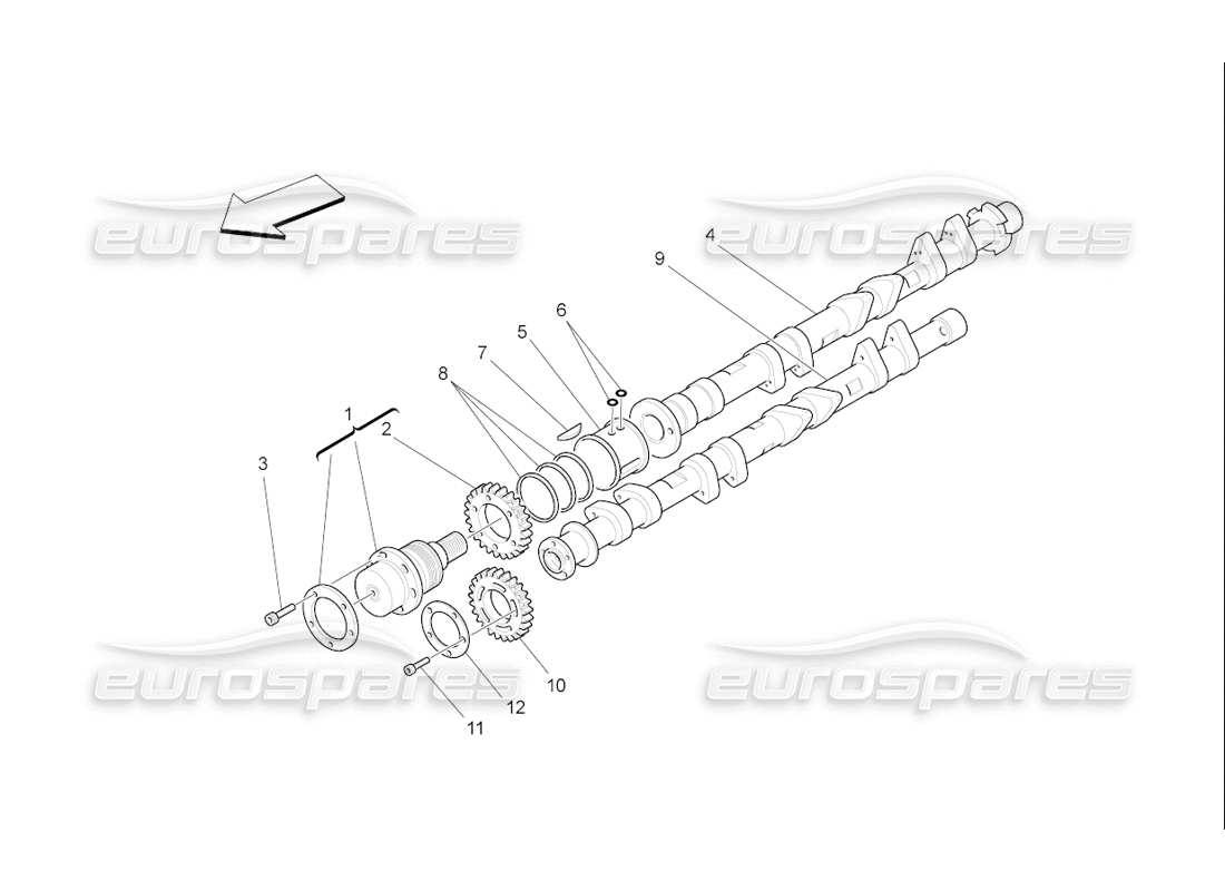 maserati qtp. (2006) 4.2 f1 nockenwellen des rechten zylinderkopfes teilediagramm