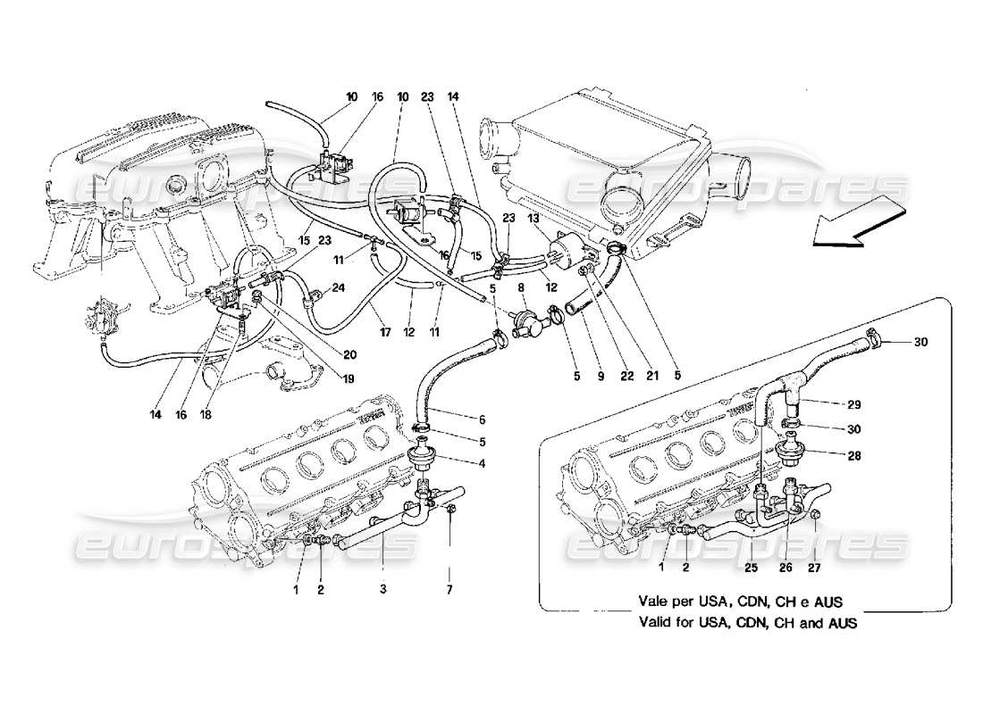 ferrari 348 (2.7 motronic) luftinjektionsgerät teilediagramm