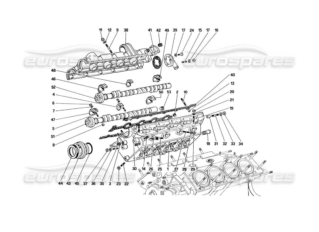 ferrari 328 (1985) zylinderkopf (rechts) teilediagramm