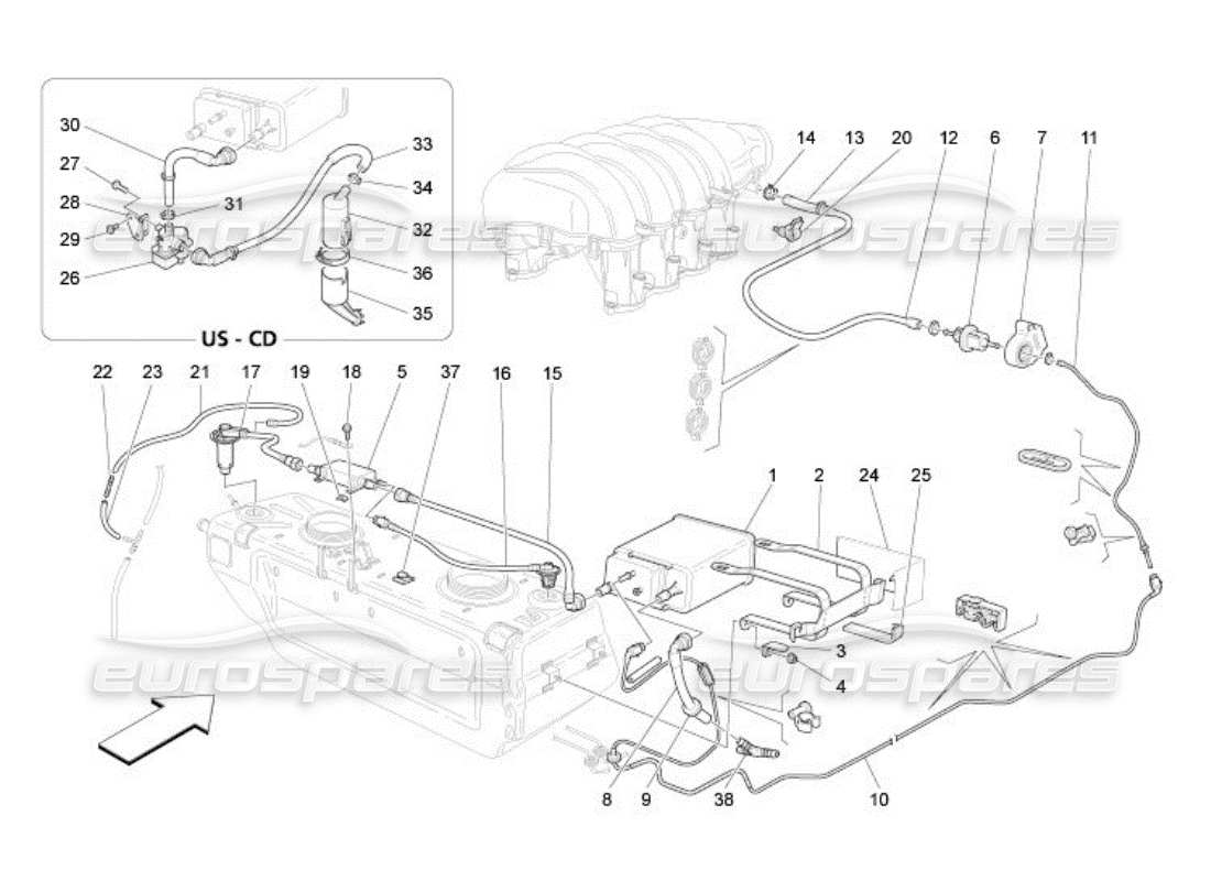 maserati qtp. (2005) 4.2 kraftstoffdampf-rezirkulationssystem teilediagramm