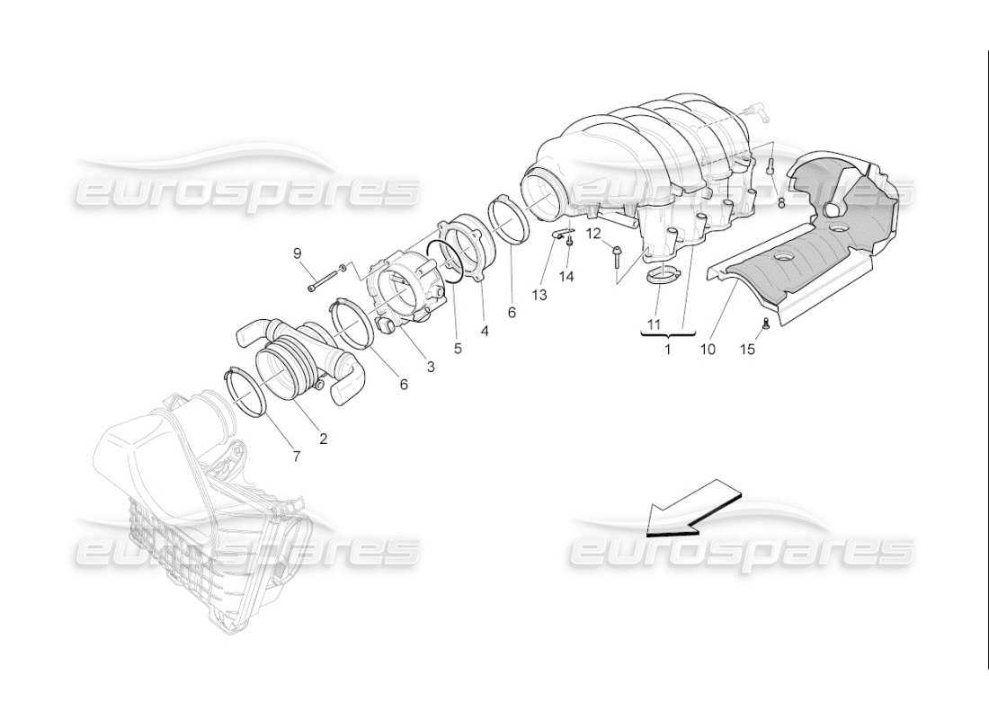 maserati qtp. (2009) 4.7 auto ansaugkrümmer und drosselklappengehäuse teilediagramm