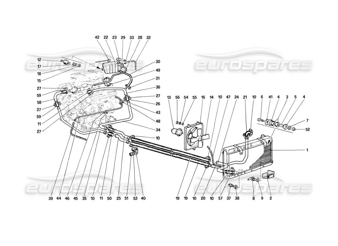 ferrari mondial 8 (1981) teilediagramm des kühlsystems