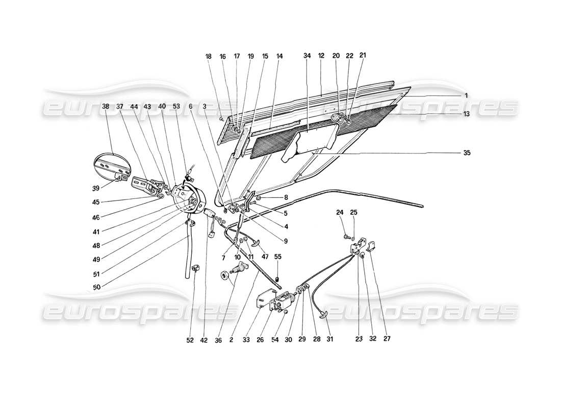 ferrari mondial 8 (1981) teilediagramm für motorraumdeckel und teppichboden