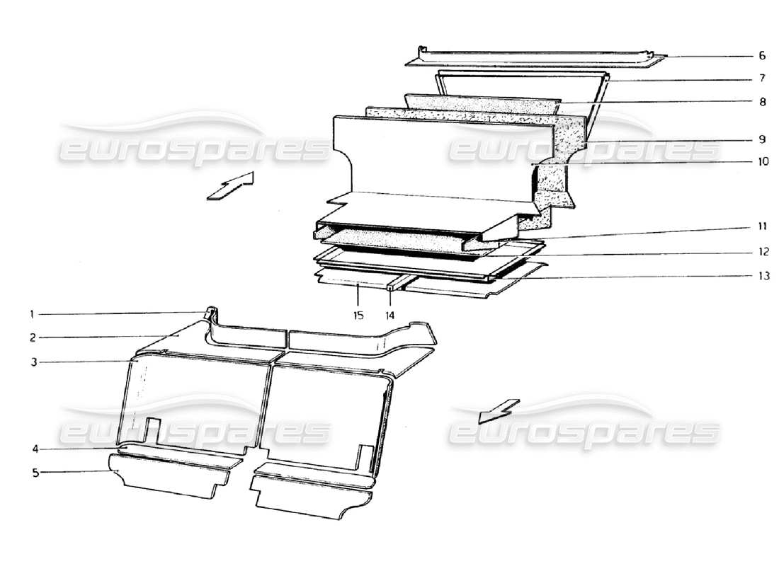 ferrari 308 gtb (1976) teilediagramm zur isolierung von fahrgast- und gepäckraum