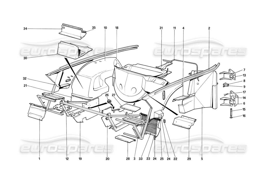 ferrari mondial 8 (1981) karosserie - teilediagramm der inneren elemente