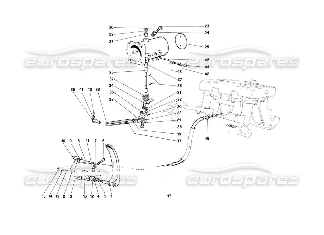 ferrari mondial 8 (1981) drosselklappengehäuse und -gestänge teilediagramm