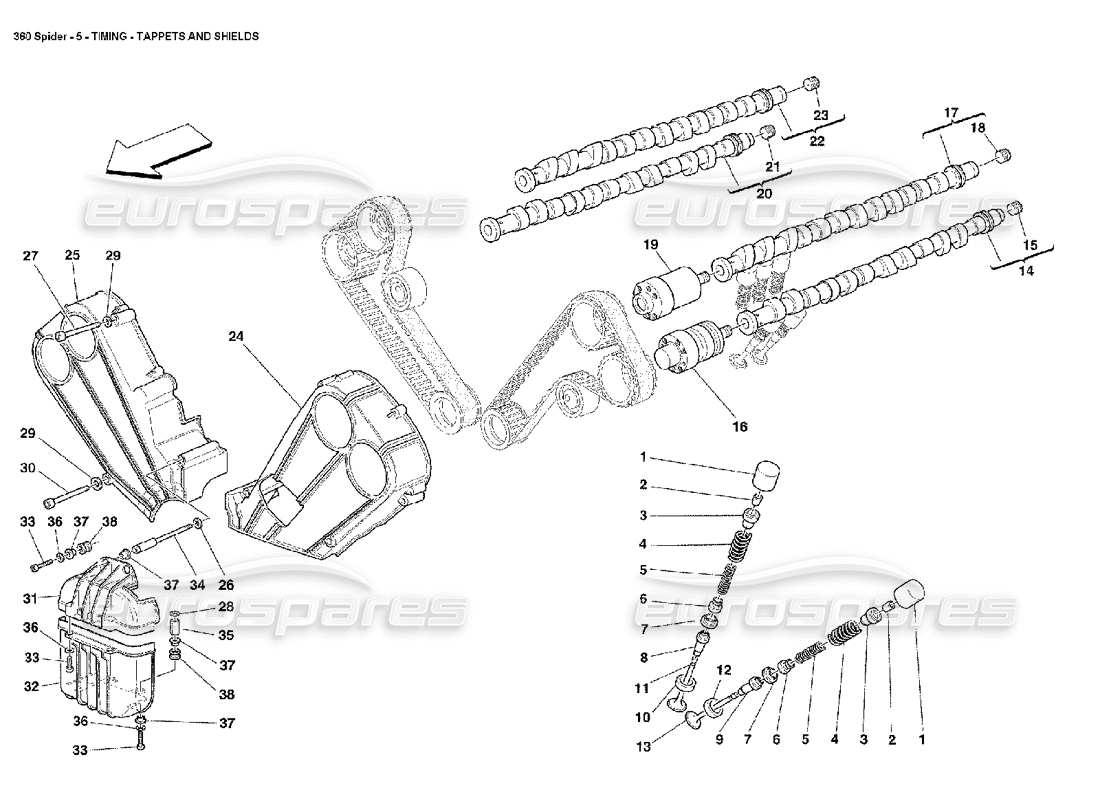 ferrari 360 spider timing - stößel und schilder teilediagramm