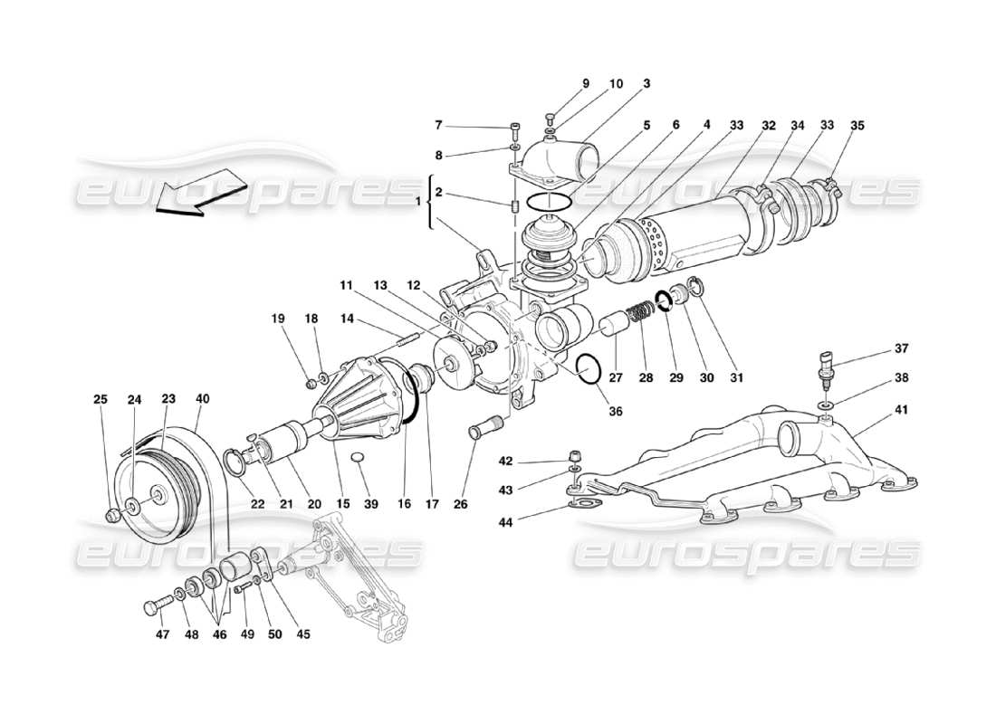 ferrari 360 challenge stradale wasserpumpe und öl-wasser-wärmetauscher teilediagramm