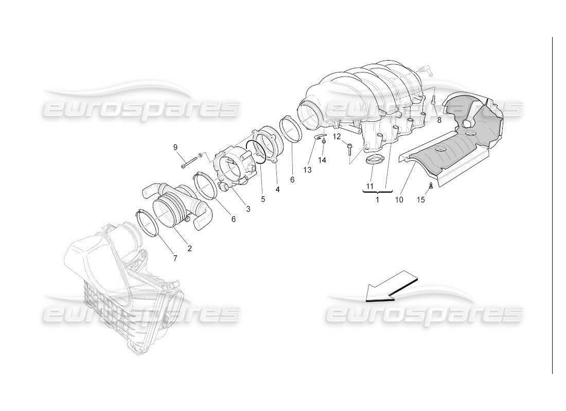 maserati qtp. (2007) 4.2 auto ansaugkrümmer und drosselklappengehäuse teilediagramm