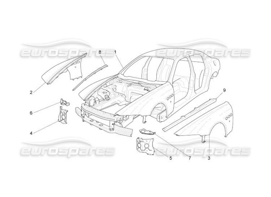 maserati qtp. (2005) 4.2 karosserie und vordere aussenverkleidung teilediagramm