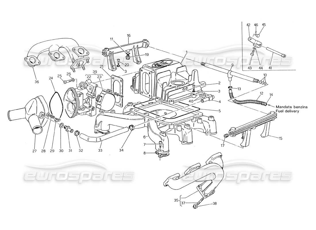 maserati 228 diagramm der drosselklappengehäuseteile im ansaugkrümmer