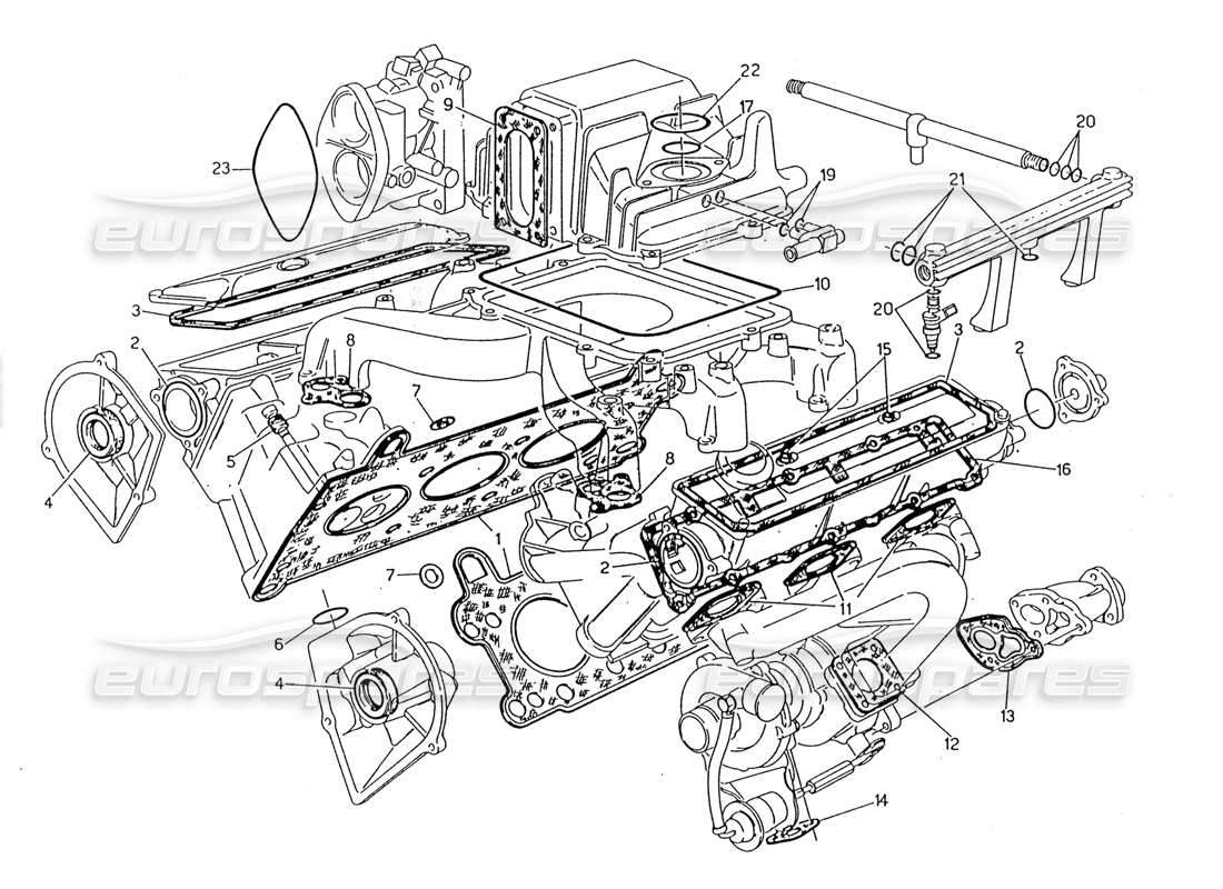 maserati 228 teilediagramm für zylinderkopfdichtungen und gummis