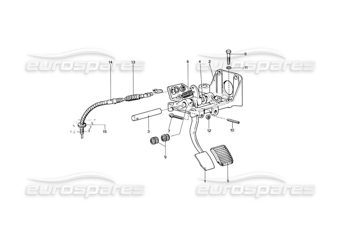 ferrari 246 dino (1975) pedalboard - teilediagramm der kupplungssteuerung