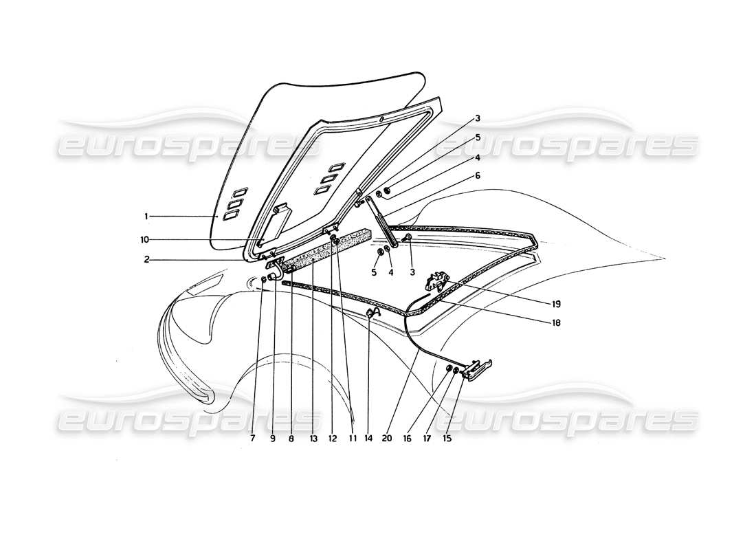 ferrari 246 dino (1975) teilediagramm des vorderen fachdeckels