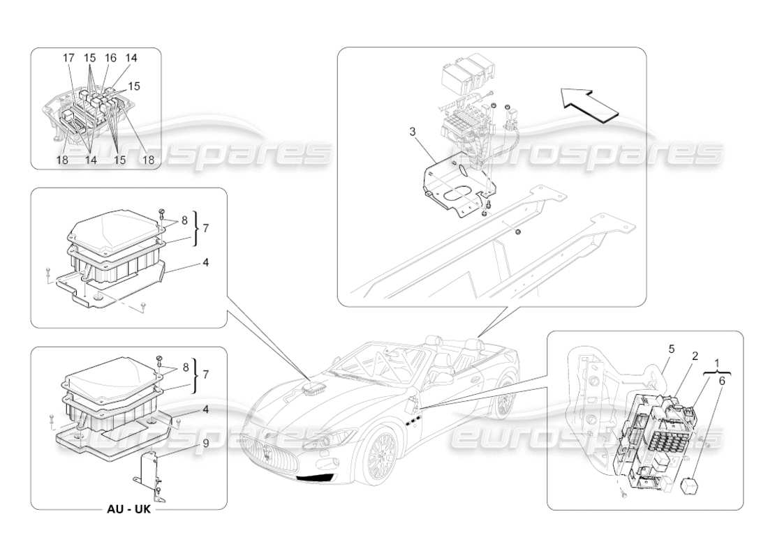 maserati grancabrio (2010) 4.7 relais, sicherungen und kästen teilediagramm