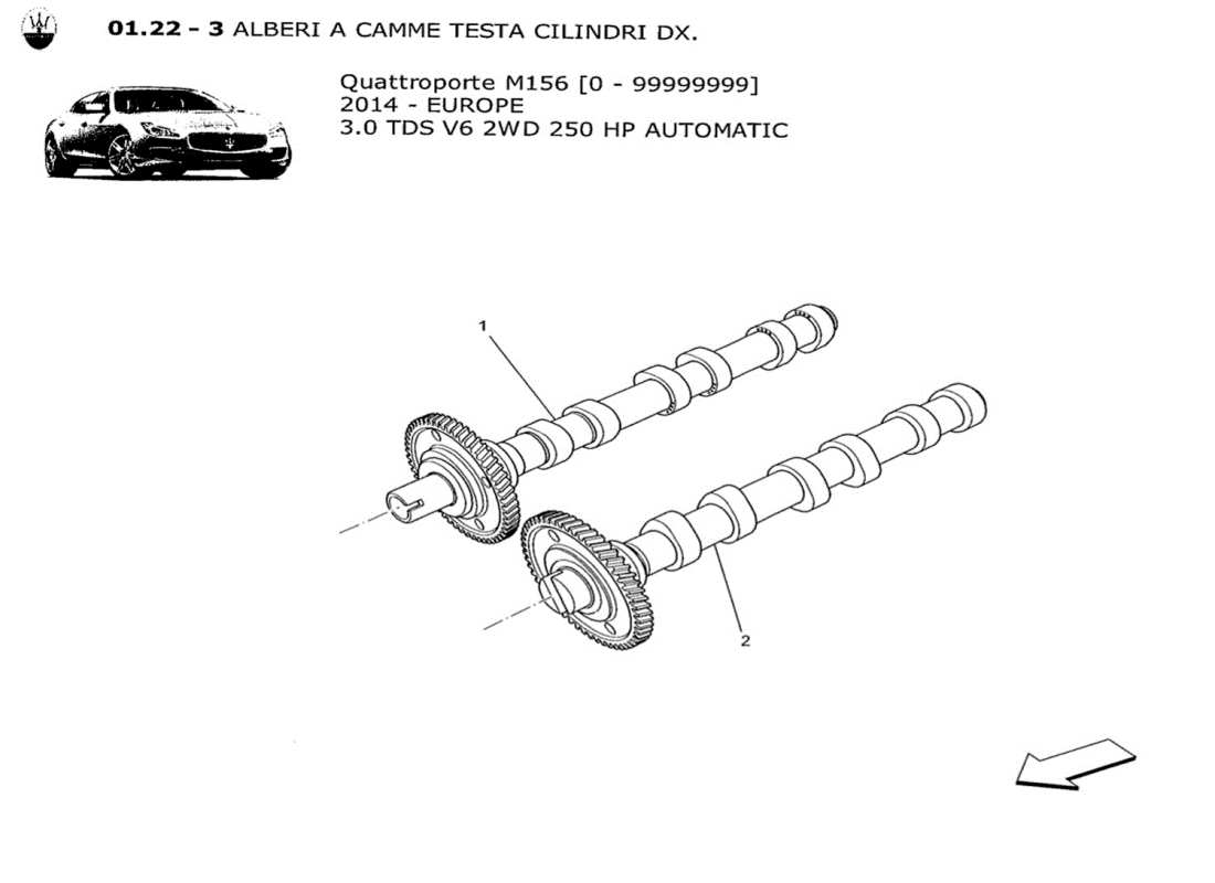 maserati qtp. v6 3.0 tds 250bhp 2014 nockenwellen des rechten zylinderkopfes teilediagramm