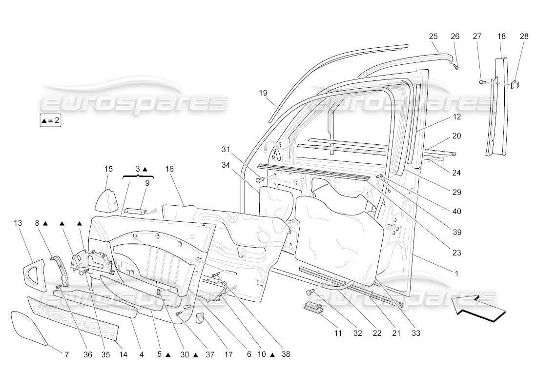 maserati qtp. (2011) 4.7 auto vordere türen: verkleidungen ersatzteildiagramm