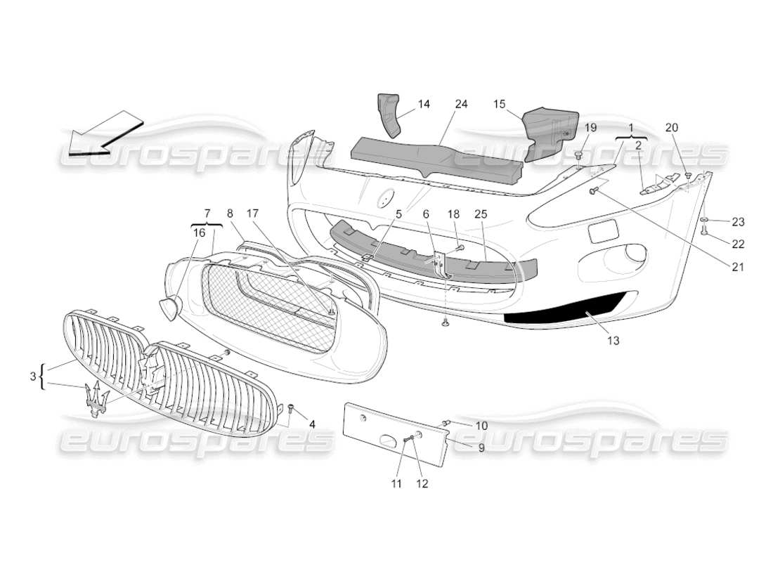 maserati grancabrio (2010) 4.7 frontstoßstange teilediagramm