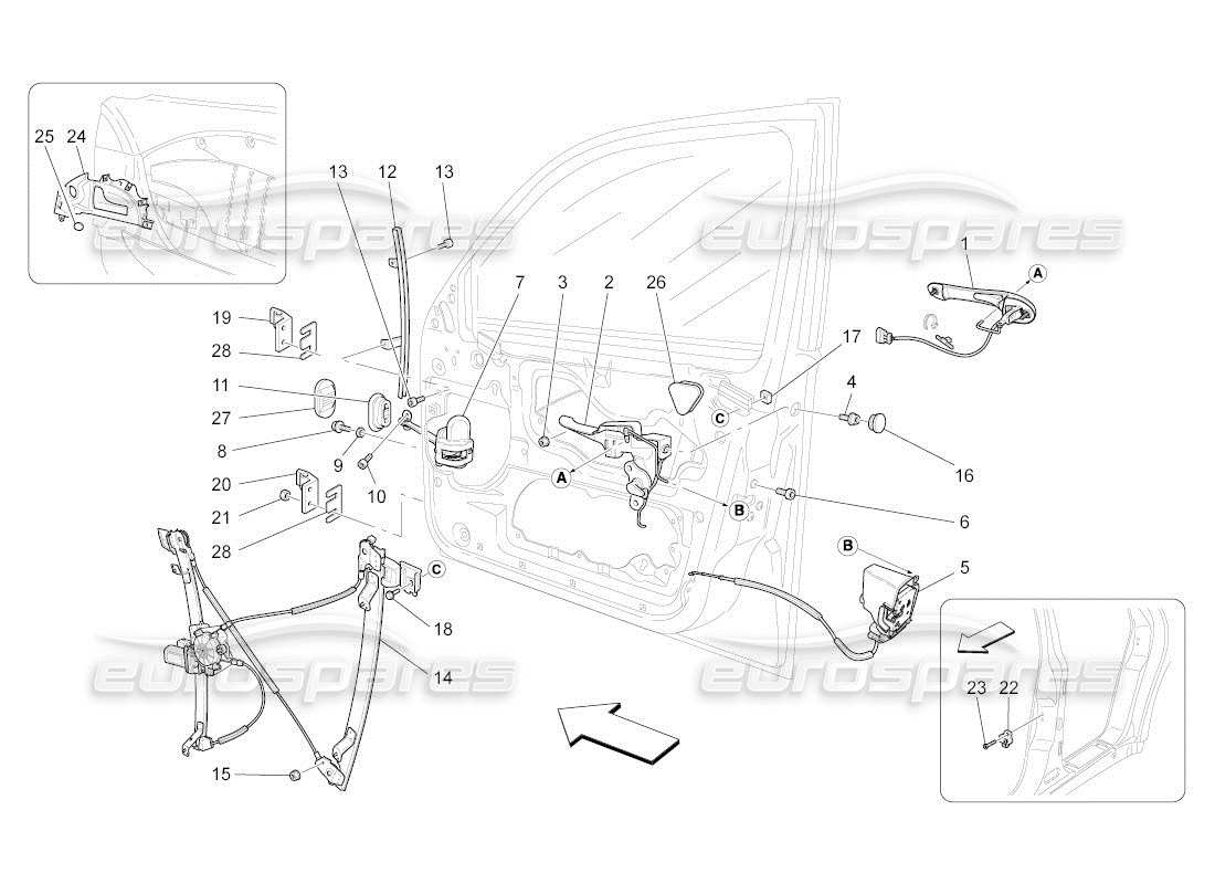 maserati qtp. (2011) 4.7 auto vordere türen: mechanismen teilediagramm