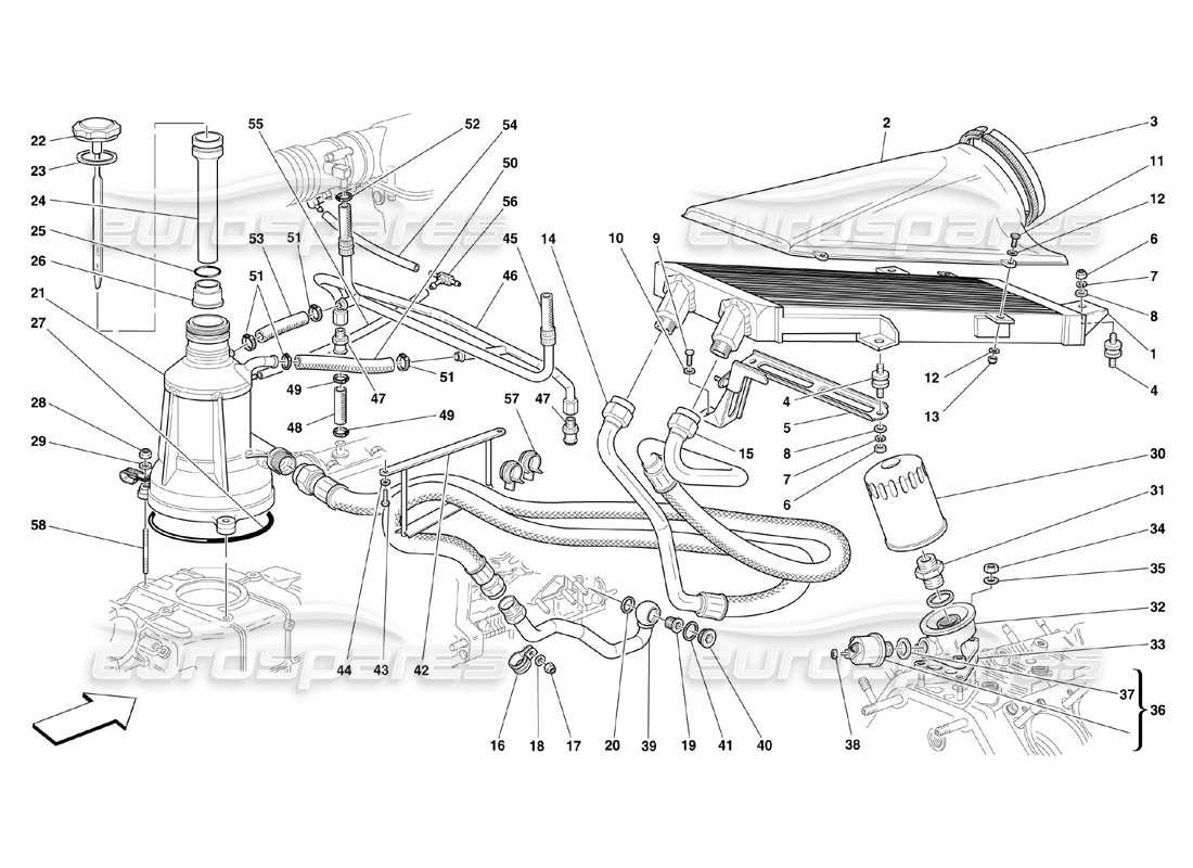ferrari 360 challenge (2000) teilediagramm des schmiersystems und des blow-by-systems