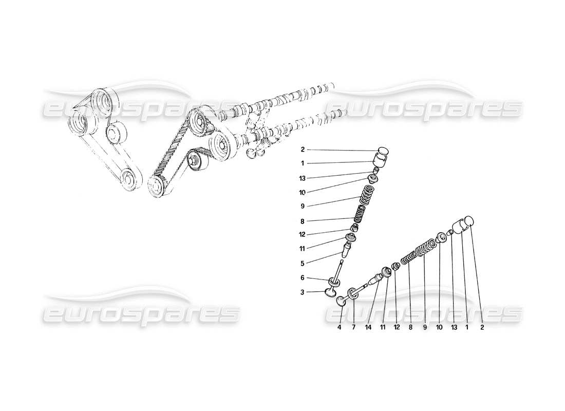 ferrari 328 (1985) steuersystem - stößel-teilediagramm