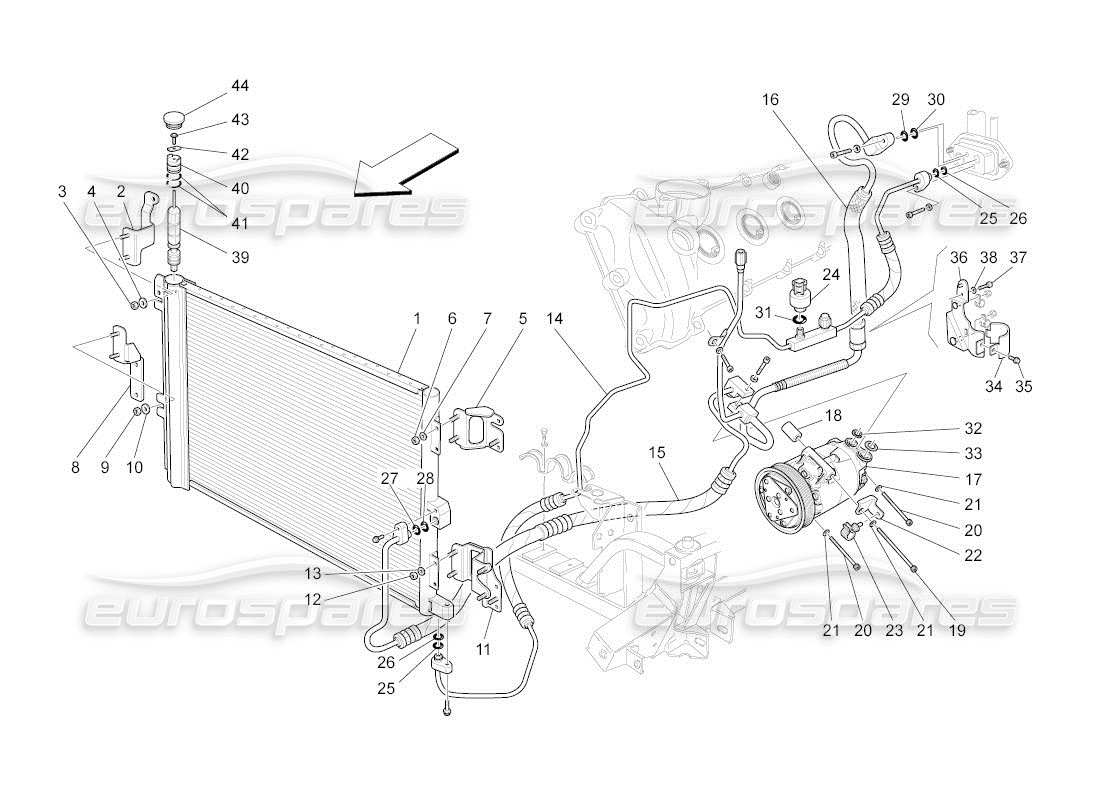 maserati qtp. (2011) 4.7 auto klimaanlage: teilediagramm für geräte im motorraum