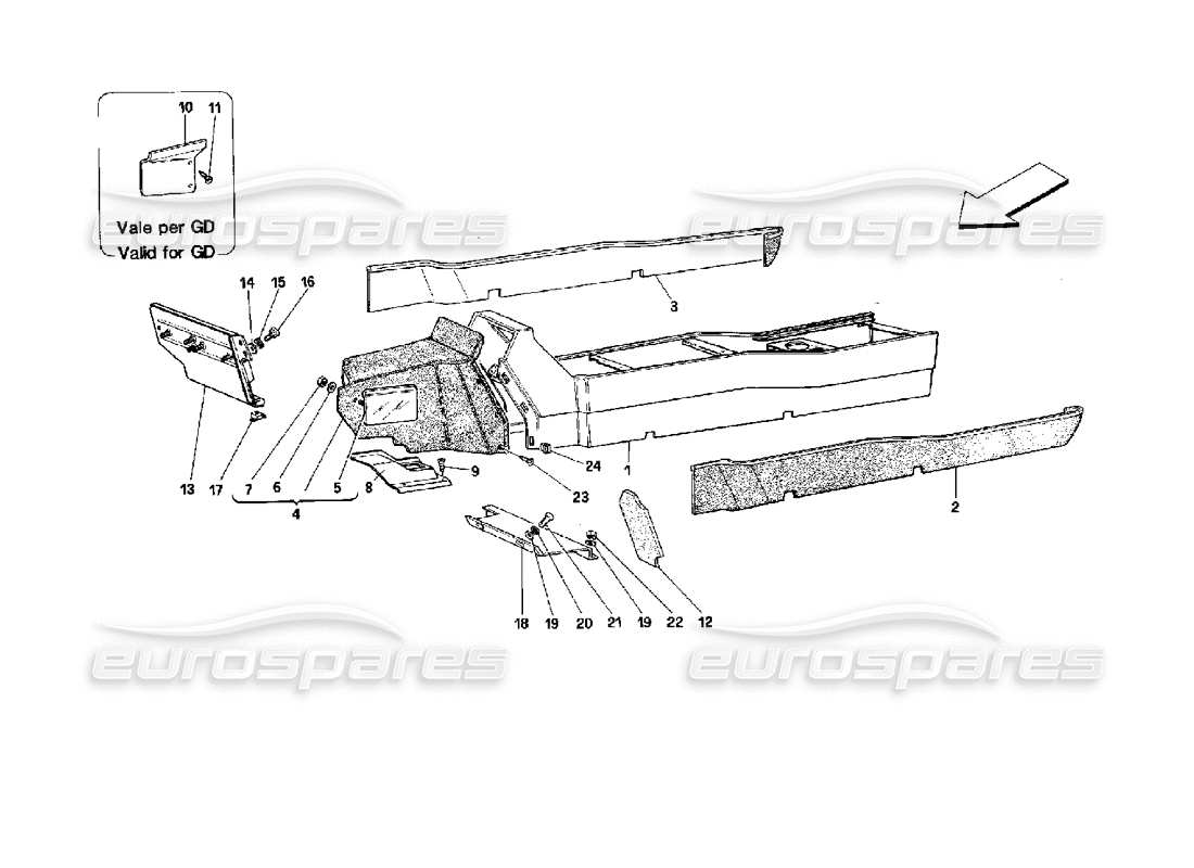 ferrari mondial 3.4 t coupe/cabrio tunnel - rahmen und verkleidungen - coupé-teilediagramm