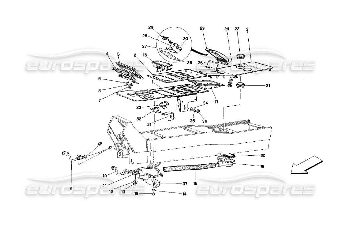 ferrari mondial 3.4 t coupe/cabrio tunnel - komponenten - coupé-teilediagramm