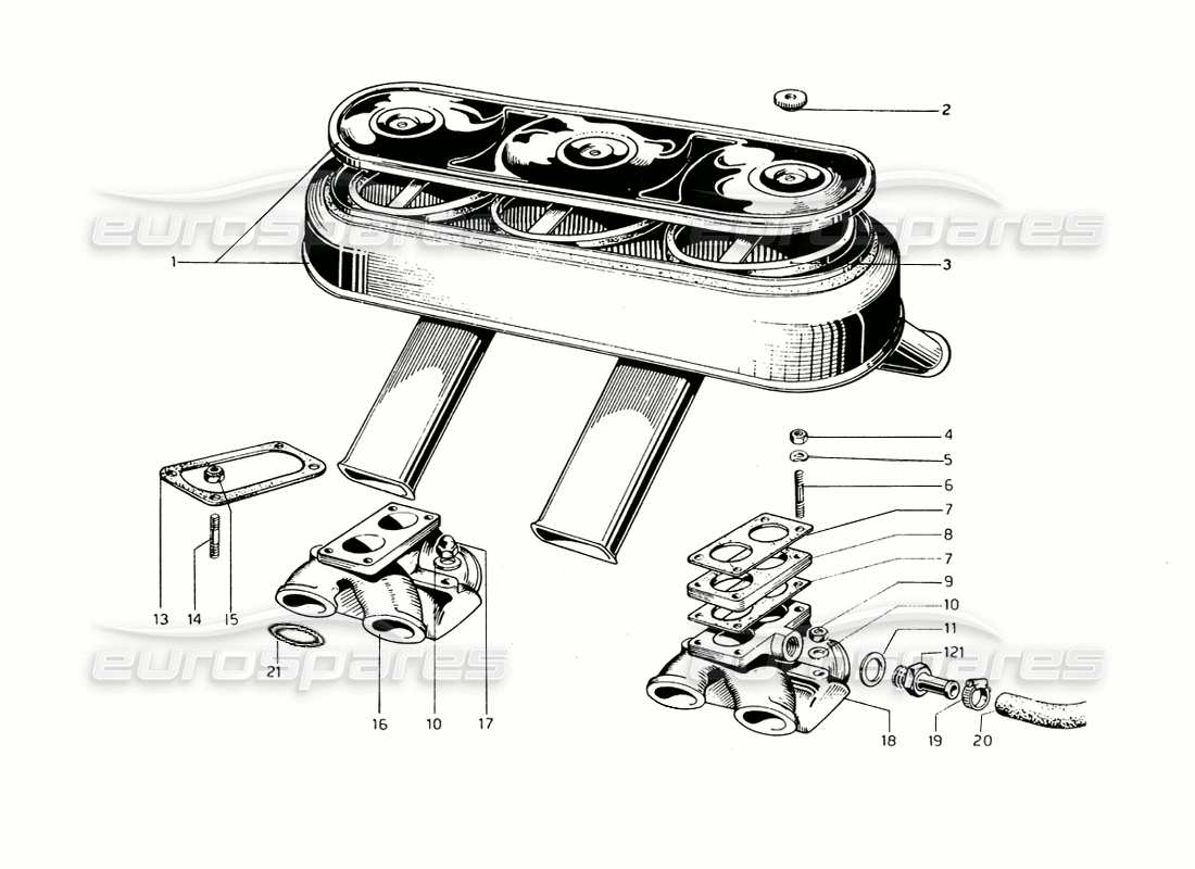 ferrari 275 gtb/gts 2 cam teilediagramm für ansaugkrümmer