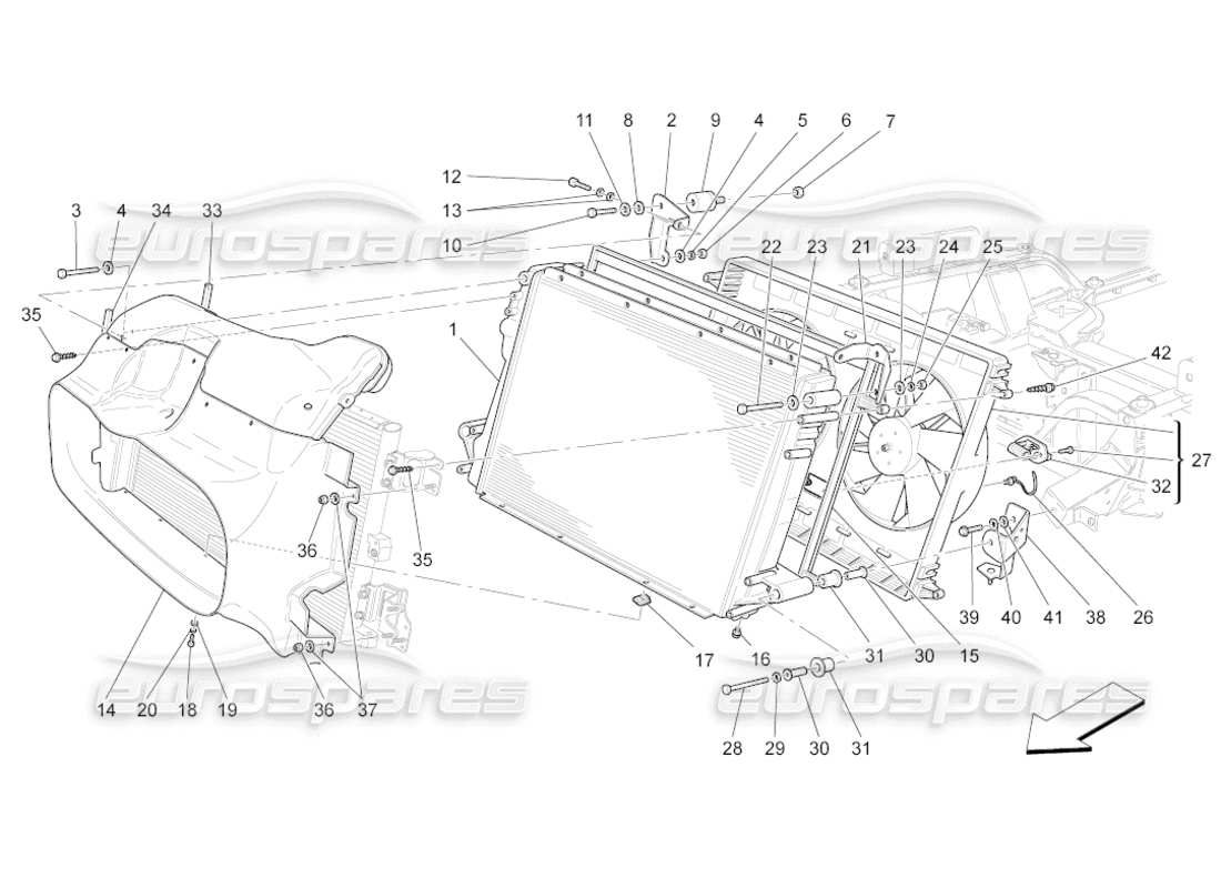 maserati grancabrio (2010) 4.7 kühlung: luftkühler und kanäle teilediagramm