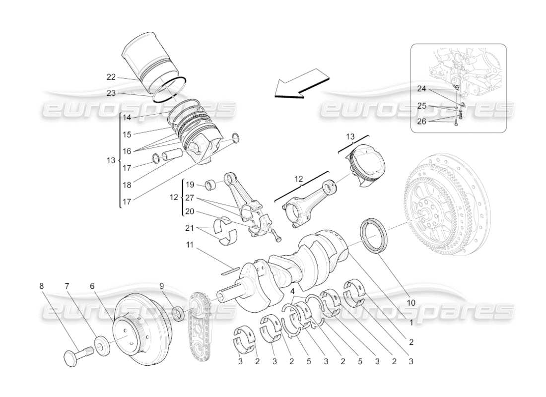 maserati grancabrio (2010) 4.7 kurbelmechanismus teilediagramm