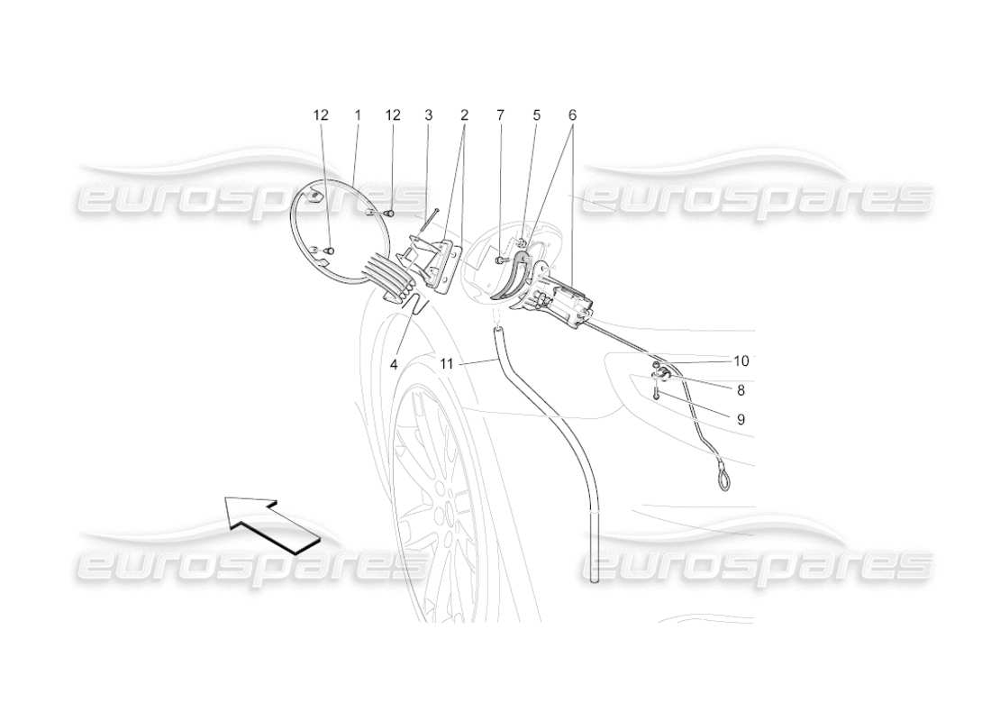 maserati grancabrio (2011) 4.7 kraftstofftanktür und bedienelemente teilediagramm