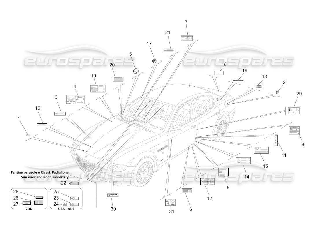 maserati qtp. (2011) 4.7 auto aufkleber und etiketten ersatzteildiagramm