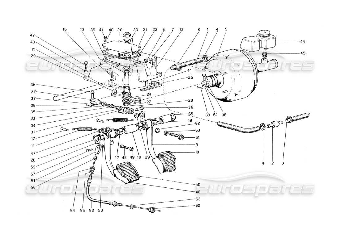 ferrari 308 gt4 dino (1979) pedalboard - teilediagramm für brems- und kupplungssteuerung