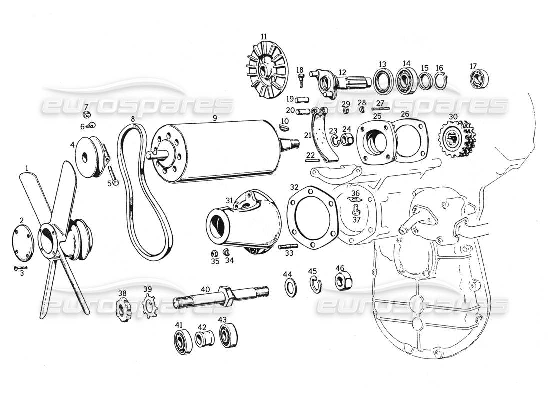 ferrari 250 gte (1957) dynamo und ventilator teilediagramm