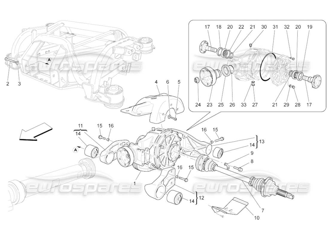 maserati grancabrio (2010) 4.7 differential- und hinterachswellen ersatzteildiagramm