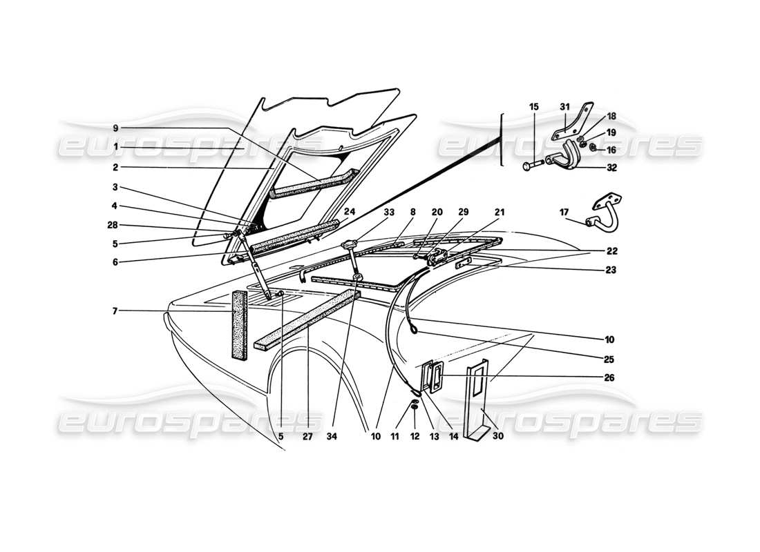 ferrari 308 gtb (1980) deckel des vorderfachs teilediagramm