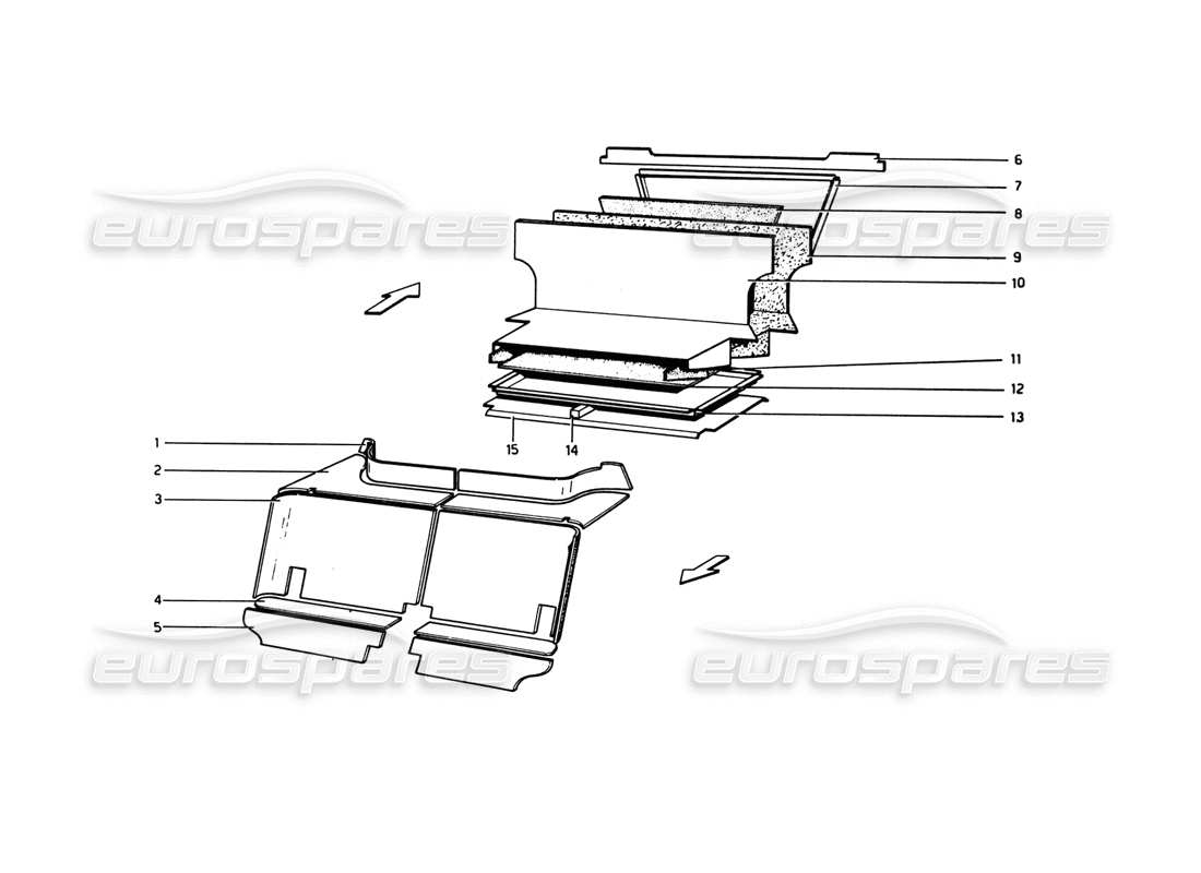 ferrari 308 gtb (1980) teilediagramm zur isolierung von fahrgast- und gepäckraum