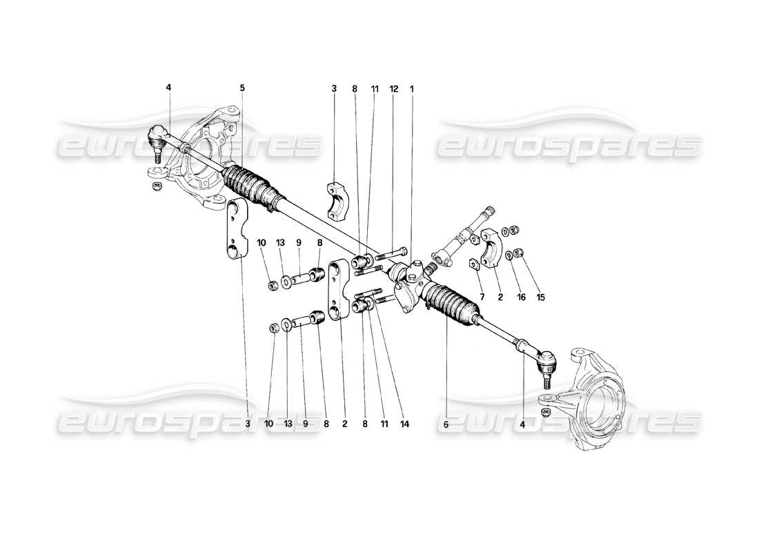 ferrari mondial 8 (1981) teilediagramm für lenkgetriebe und gestänge