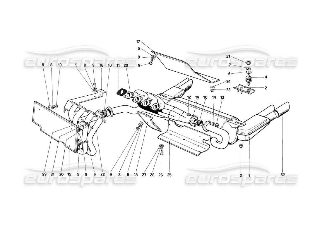 ferrari mondial 8 (1981) abgassystem teilediagramm