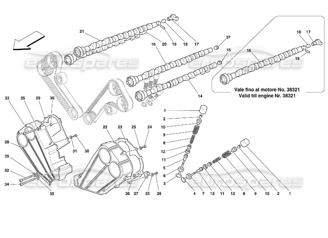 ferrari 355 (2.7 motronic) timing – stößel und schilde teilediagramm